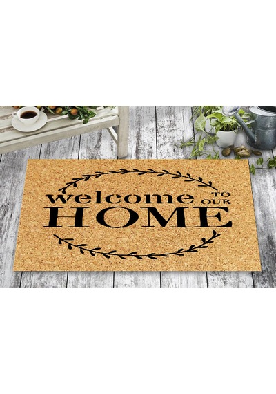 Welcome Home Dış Kapı Paspası Dijital Baskılı Kaymaz Pvc Plastik Tabanlı Kapı Önü Paspası Açık Kahve