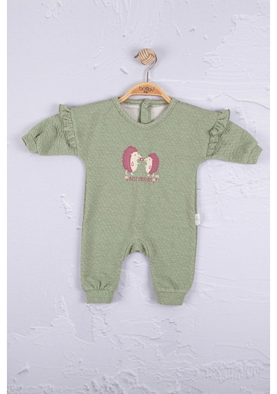 Babydonat Kirpi Nakışlı % 100 Pamuk Kız Bebek Tulum Yeşil