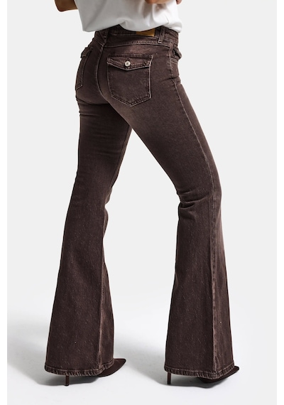 Kadın Kahverengi 2s6-16 Sln05 Mid Rise Flare Fit Esnek Kumaş Denim Jean Kahve