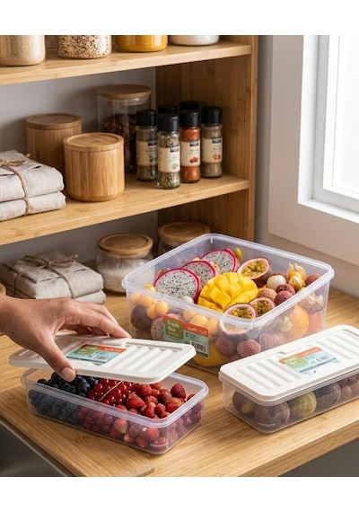 Softchef Fresh Box 3'lü Saklama Kabı Seti 2 Adet 1170 Ml + 1 Adet 2400 Ml - Şeffaf Kapaklı Buzdolabı Ve Dondurucu Uyumlu Düzenleyici Organizer