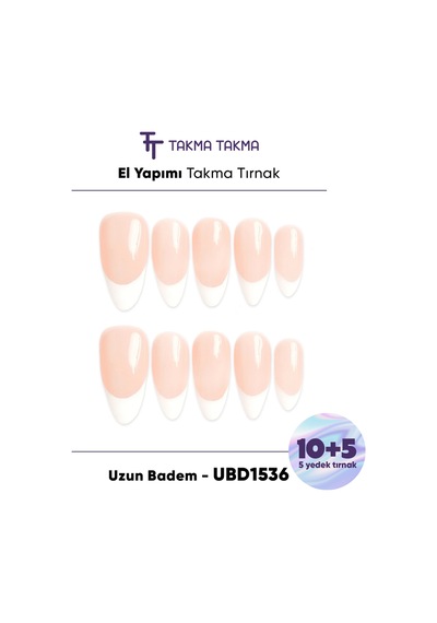 15'li Ten Rengi Uzun Badem Ubdk1536fk Tekrar Kullanılabilir El Yapımı Protez Takma Tırnak M