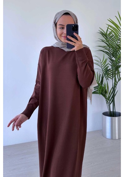 Kahijab Merserize Elbise - Kahverengi Kahverengi