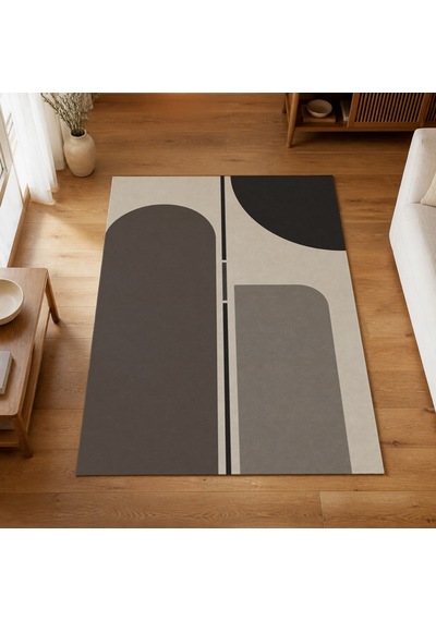 Kartela Halı Eksen Kemerli Modern Halı Antrasit Kaymaz Taban Makinede Yıkanabilir 180x270 Cm