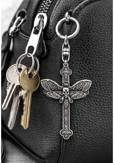 Gotik Kuru Kafa Butterfly Haç Figürlü Metal Anahtarlık Unisex