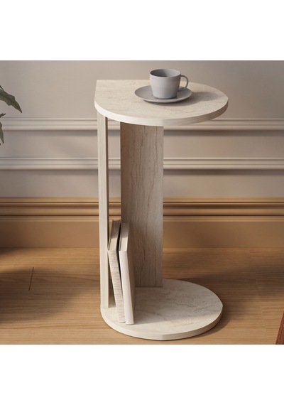 İnarch Dizayn Drop Modern Tasarım Yan Sehpa Kompakt Ve Ergonomik Yan Masa Traverten Krem