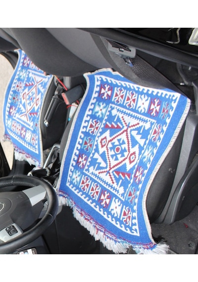 Pratik Oto Koltuk Kilim Seti 3 Parça Makine Dokuma Akrilik & Polyester Saçaklı - Mavi