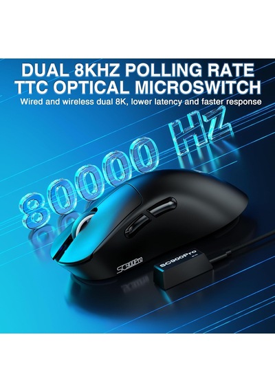 Sc900 Pro Paw3395 Sensör 26000 Dpı 8000hz Kablolu Ve Kablosuz Gaming Oyuncu Mouse Siyah