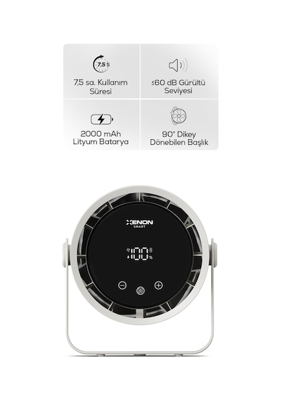 Xenon Smart Taşınabilir Masaüstü Fanı 100 Kademe Kontrol, Şarjlı, Dokunmatik Ekran, 2000mah, Usb-c X6113