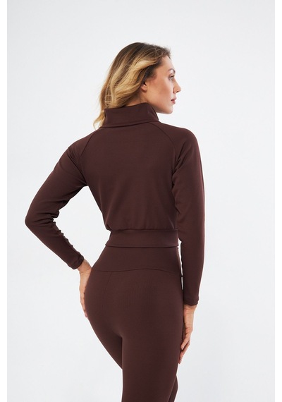Lesa Wear Fitilli Içi Polarlı Yumuşacık Şardonlu Kaşkorse Crop Likralı Hırka Kahverengi