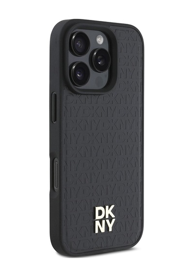 Apple Uyumlu iPhone 16 Pro Kılıf Dkny Lisanslı Magsafe Şarj Özellikli 3d Yazılı Repeat Pattern Siyah