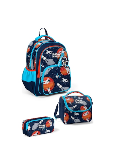 Coral High Kids Lacivert Mavi Astronot Desenli 3'lü Okul Çanta Seti Set0123660