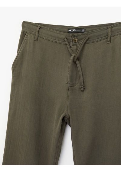 Koton Pamuklu Cepli Straight Fit Beli Bağcıklı Düğmeli Pantolon Haki 6sam40018hw Haki