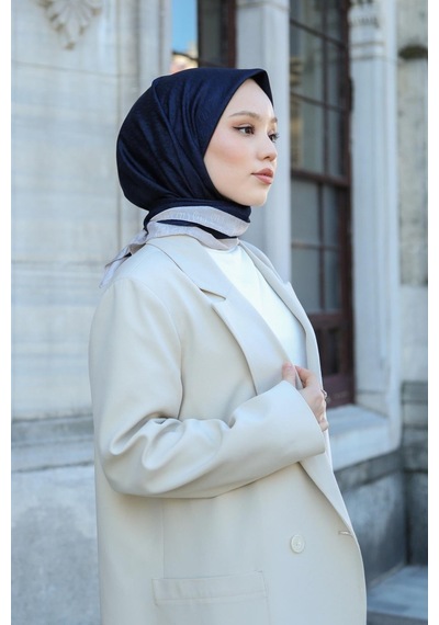 Eşarp - Premium Lux Original Monogram Eşarp İpek Vual, Yüksek Kalite, Hafif, Rahat, Şık, Scarf Lacivert