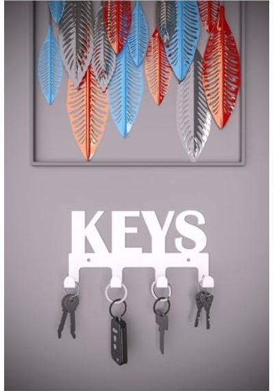 Keys Metal Anahtar Askısı Duvar Anahtarlık & Anahtar Düzenleyici - Beyaz