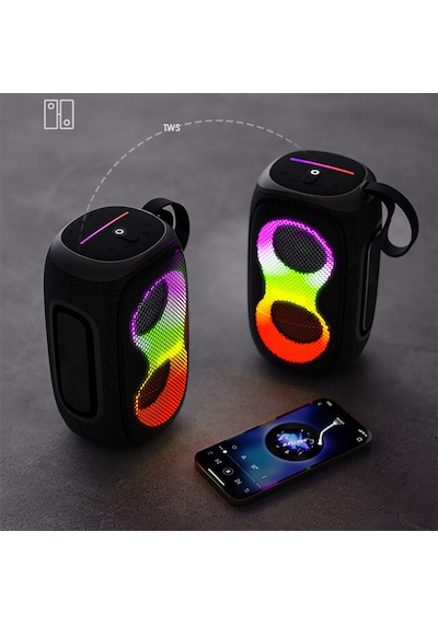 Lenyes S865 Luminous Serisi Su Geçirmez Çoklu Giriş Rgb Işıklı Tws Bluetooth Hoparlör V5.3 40w Siyah
