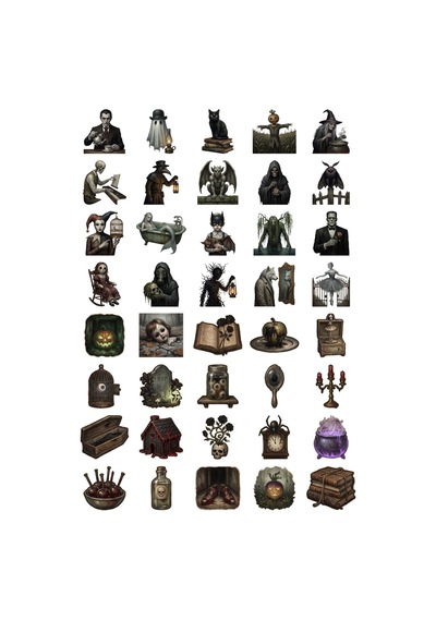 Cadılar Bayramı Gotik Makabre Sticker Seti 40 Adet Ajanda Scrapbook Journal Planner Çıkartma Çok Renkli