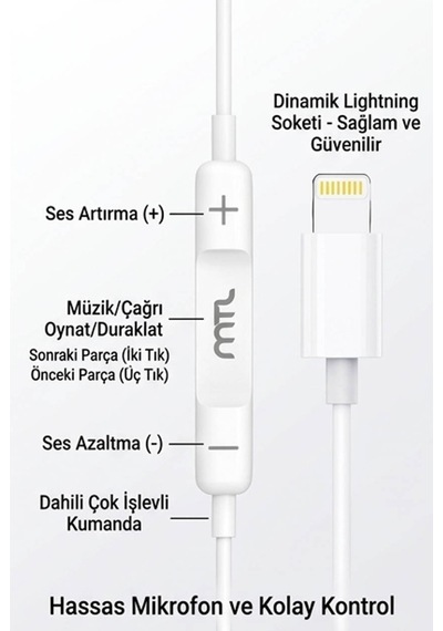 Lightning Girişli Kablolu Stereo Kulaklık Tak Çalıştır - Yüksek Ses Kalitesi Diğer