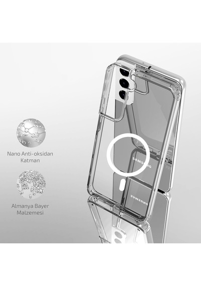 Galaxy Uyumlu S22 Kılıf Kalın Silikon Magsafe Kamera Yükseltili Şeffaf Pazarplus