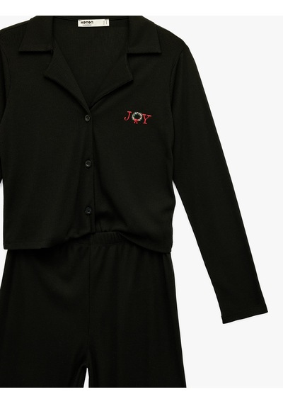 Koton Uzun Kollu Viskon Karışımlı Örme Nakışlı Yılbaşı Pijama Takımı Siyah 6wlk40285mk Siyah Koton Uzun Kollu Viskon Karışımlı Örme Nakışlı Yılbaşı Pijama Takımı Siyah 6wlk40285mk Siyah
