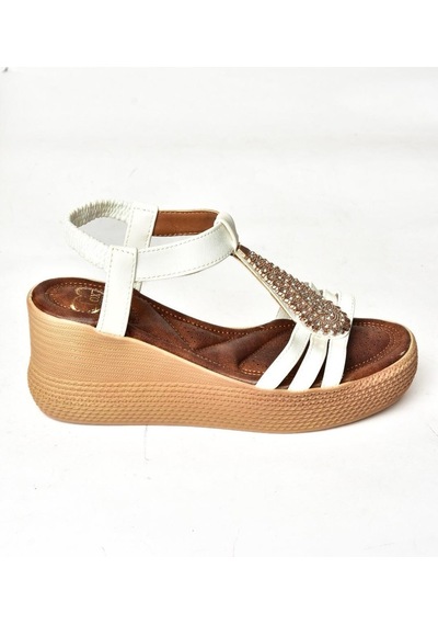Fox Shoess258161009 Beyaz Dolgu Tabanlı Kadın Sandalet Beyaz