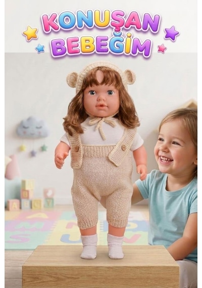 Konuşan Bebeğim 60 Cm Türkçe Konuşan Örgü Tulum Ve Şapkalı Kafası Bacakları Kolları Et Oyuncak Bebek 72728784
