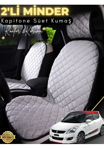 Suzuki Swift Uyumlu 2'li Süet Oto Koltuk Minderi Terletmez Universal Tam Koruma A3 Gri