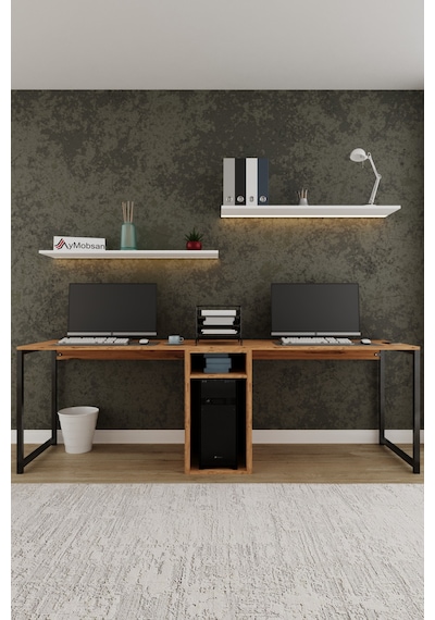 Twin 2 Kişilik Raflı Çalışma Masası Ofis Bilgisayar Masası - Atlantik Çam Atlantik Çam Twin 2 Kişilik Raflı Çalışma Masası Ofis Bilgisayar Masası - Atlantik Çam Atlantik Çam
