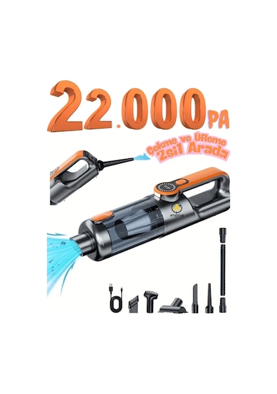 22000 Pa Hepa Filtreli Güçlü Emiş Ev Araba Oto Kablosuz Şarjlı Araç Süpürge Vakum Hava Üfleme Pompa