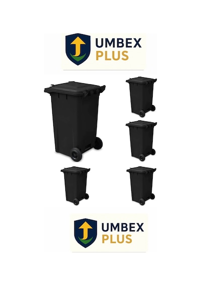 Umbex 5 Adet Plastik Çöp Konteyneri Çöp Kovası 240 Lt Isıya Karşı Dayanıklı Siyah