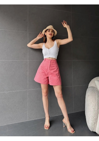 Nido Moda Geniş Paçalı Mom Şort Açık Pembe