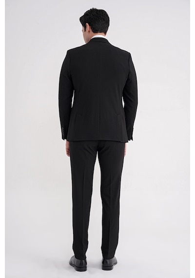 Efor Slim Fit Çift Yırtmaç Gofre Kumaş Esnek Siyah Spor Takım Elbise Tk 940 Siyah