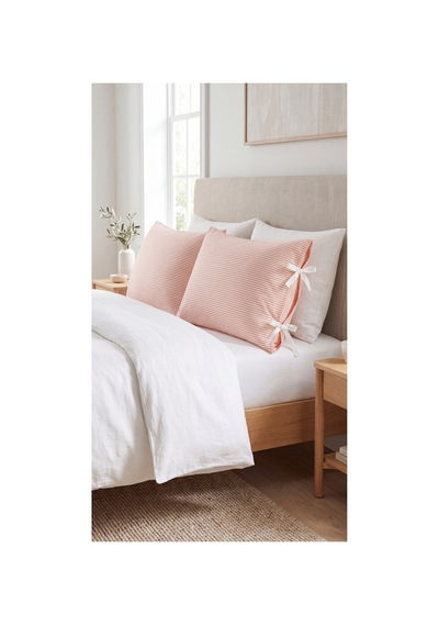 2'li Pamuklu Kumaş Çizgili Bağcıklıyastık Kılıfı 50x70 Cm Turuncu - 905317691 Turuncu