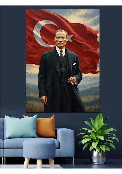 Ahşap Tablo Atatürk Türk Bayrağı Lider