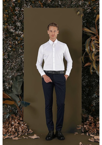 Efor Gk 702 Slim Fit Beyaz Klasik Gömlek Beyaz