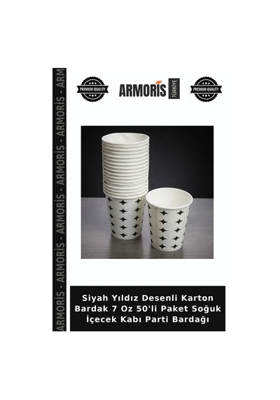 Siyah Yıldız Desenli Karton Bardak 7 Oz 50'li Paket Soğuk İçecek Kabı Parti Bardağı