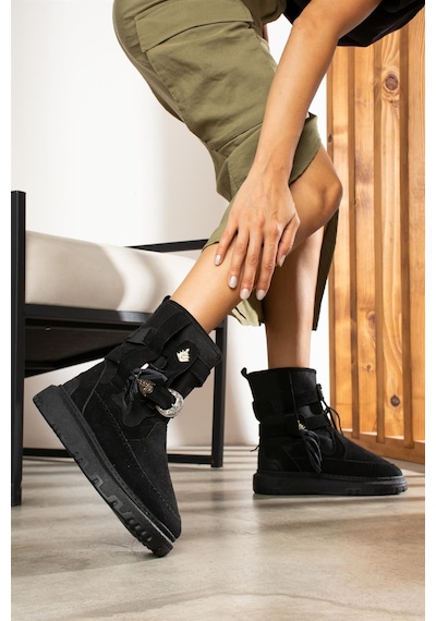 Shoetek Filipa Kadın Bot&bootie Püsküllü Postal Siyah Süet Siyah Suet