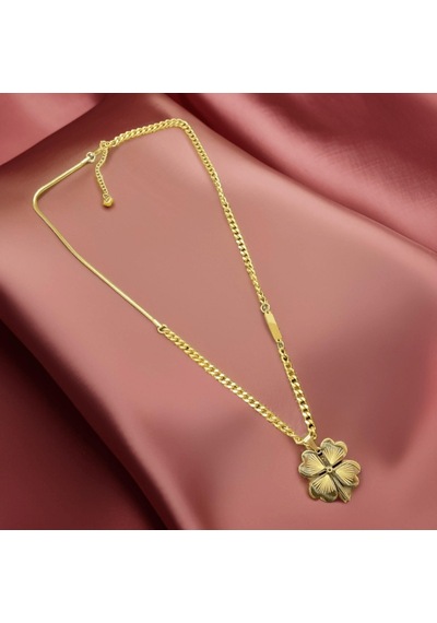 Yonca Model Şans Temalı Gold Renk Parlak 316l Antialerjik Kadın Çelik Kolye - Zarif Ve Şık Tasarım Gold