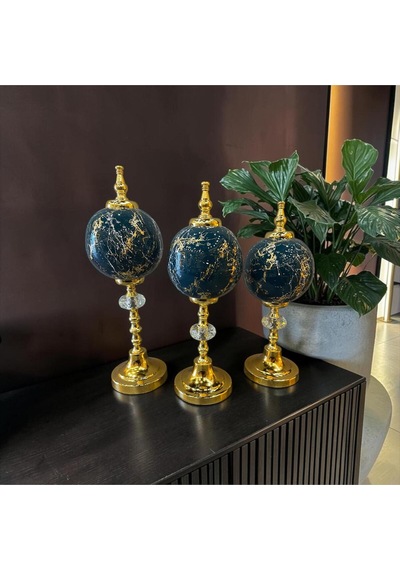 Sleep Nova Noir Gold Marble Üçlü Dekoratif Küre Seti Siyah Altın