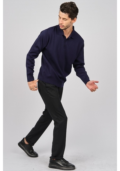 Pave Erkek Polo Yaka Yün Kazak 4358104 Indigo Indigo İndigo