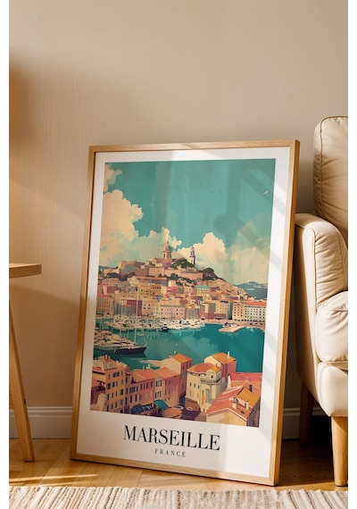 Marseille France Vintage Seyahat Posteri Çerçeveli Tablo - Premium Fransız Rivierası Duvar Dekoru Kayın Marseille France Vintage Seyahat Posteri Çerçeveli Tablo - Premium Fransız Rivierası Duvar Dekoru Kayın