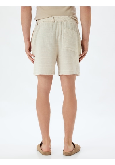 Koton Skinny Fit Şort Kısa Beli Bağcıklı Cep Detaylı Pamuklu Bej Çizgili 4sam40242hw Ekru