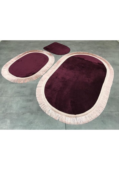 Bonny Home Pera Mürdüm 3'lü Banyo Paspası Seti Kaymaz Tabanlı Saç Mürdüm