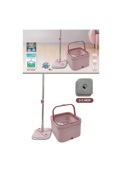 Flora Kare Spin Mop Set Temiz Ve Kirli Suyu Ayıran Mikrofiber Döner Temizlik Seti 1+1 Mop