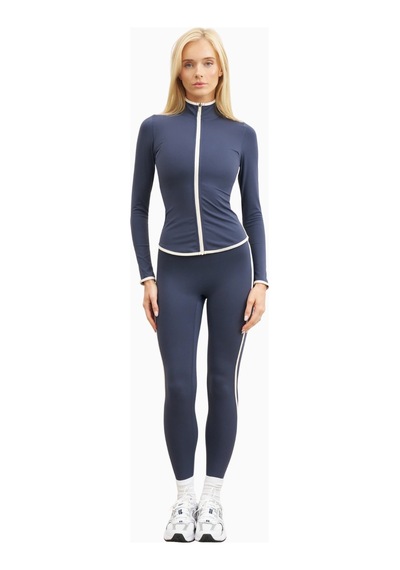 Because Of Alice Base Contrast Trim Zip Up Jacket Şekillendirici Kontrast Detaylı Kadın Ceket Mavi