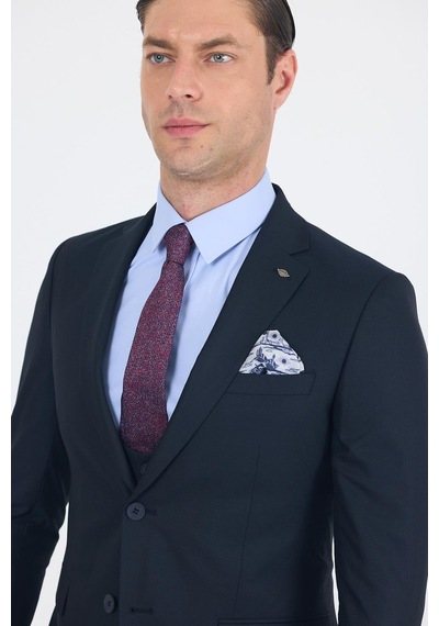 İmza Lacivert Düz Bez Ayağı Mono Yaka 2 Düğme 6 Drop Slim Fit Basic Takım Elbise 1001250186 206 Lacivert