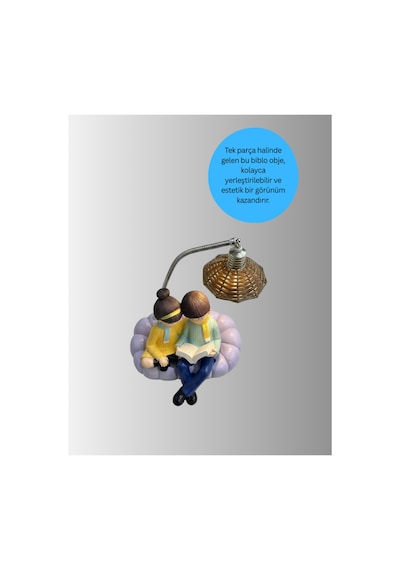 Kitap Okuyan Çift Figürlü Gece Lambası Romantik Dekoratif Masa Lambası Çok Rnekli