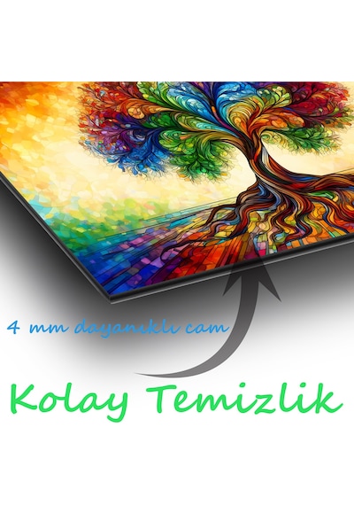 Renkli Hayat Ağacı Cam Tablo, Modern Ev Ofis Salon Duvar Dekoru Hediyelik Büyük Tablo Dekor