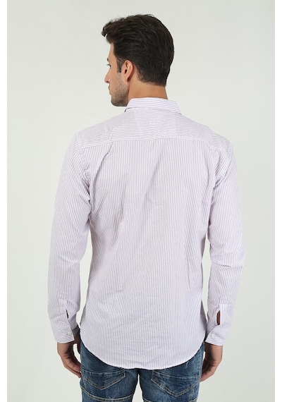 Erkek Kalın Dik Çizgili Uzun Kollu Slim Fit Gömlek 21y-4300599 Lila Lila