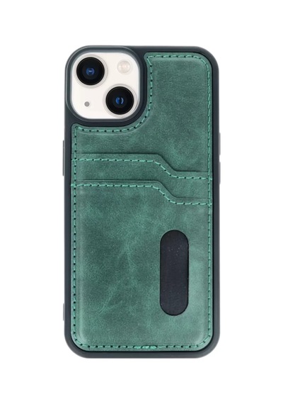 Apple iPhone  Uyumlu- 15 Sara Kartvizitli Deri Kılıf - Yeşil
