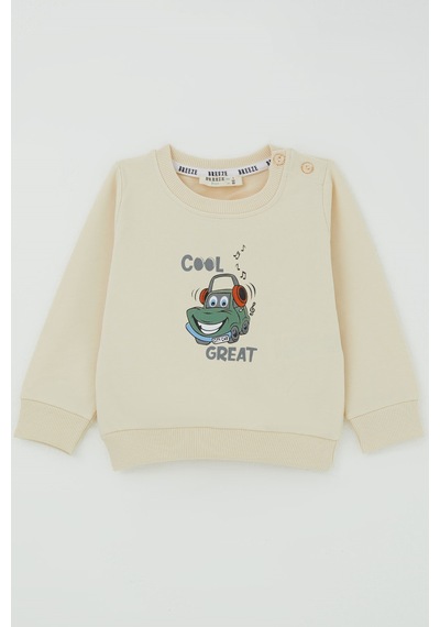 Breeze Erkek Bebek Eşofman Takımı Havalı Şehir Arabası Sırt Baskı Detaylı 6 Ay - 2 Yaş , Krem
